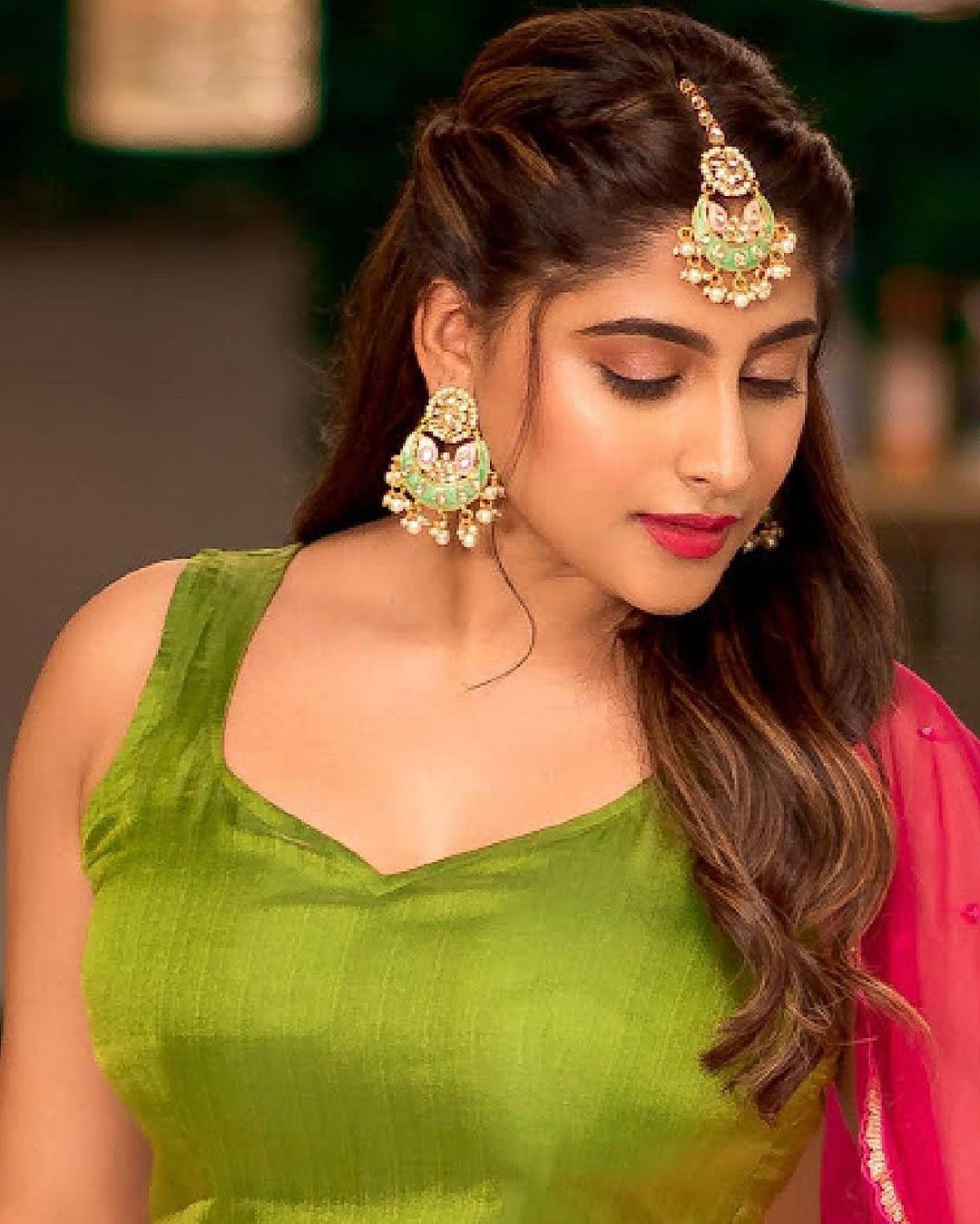 Kannada Actress Nishvika Naidu in Green Lehenga Choli4